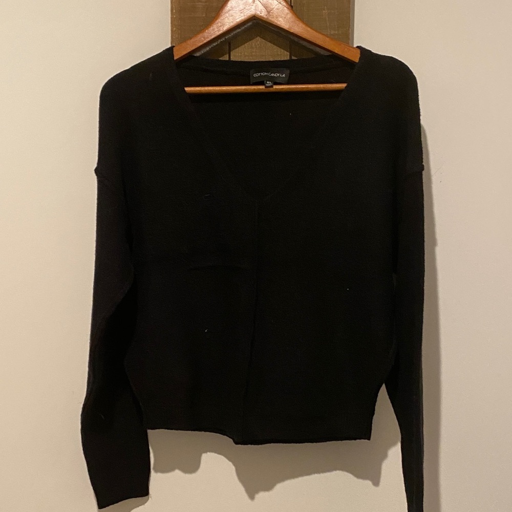 Cotton Candy Classic Black V-Neck Sweater